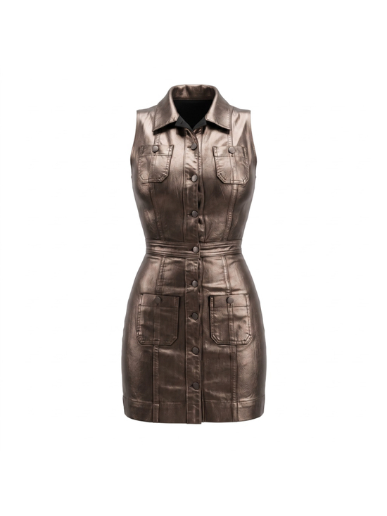 Ramy Brook Dresses & Skirts - Ramy Brook Black Metallic Katalina Coated Denim Button Front Mini Dress Size 26